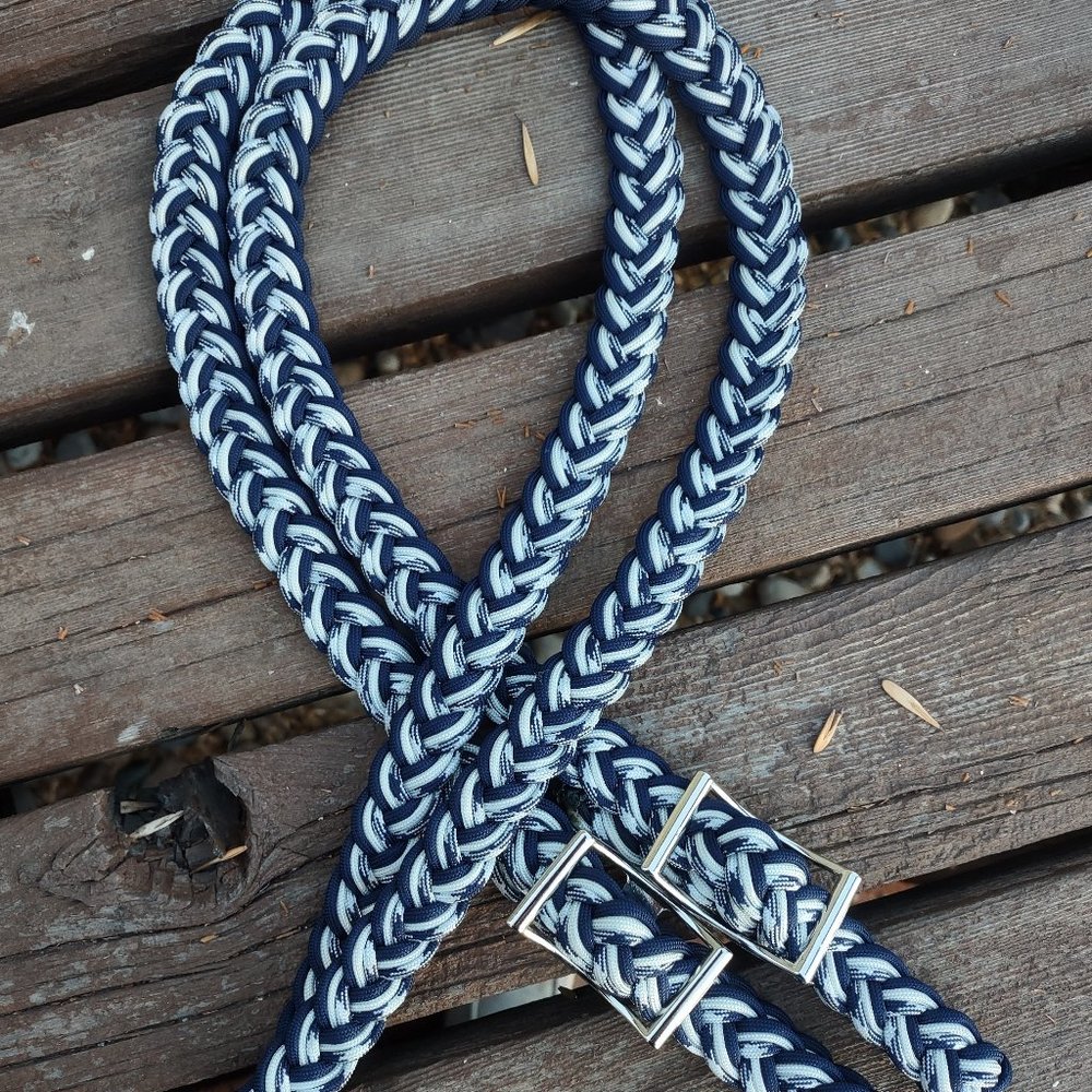 Short Navy Blue and Silver Barrel Reins